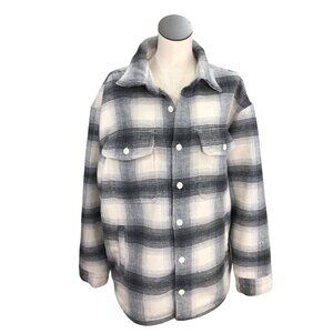 American Eagle Flannel Shirt Coat Womens XL Gray White Plaid Button-Up Jacket NE